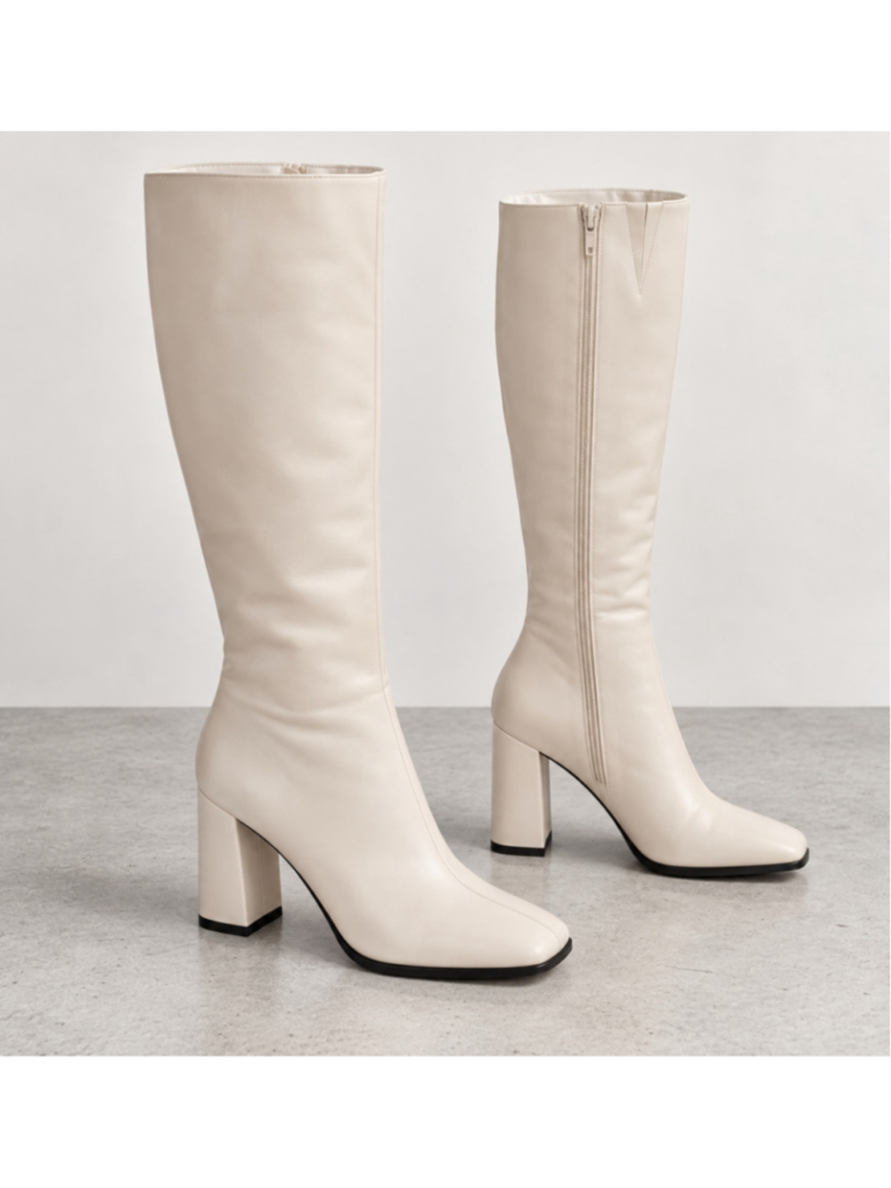 Dream Pairs White Knee High Boots 8.5 Square Toe Platform Gogo Block Heel NWOB